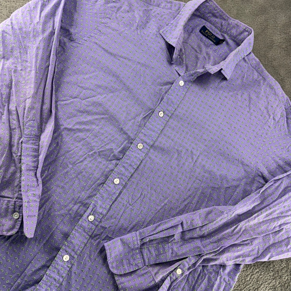 Polo Ralph Lauren Shirt Mens XL Purple Paisley Cotton Long Sleeve Button Down